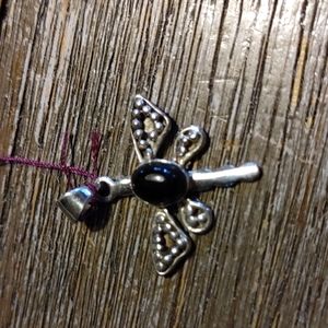 New Sterling Silver Black Onyx Dragonfly Pendant